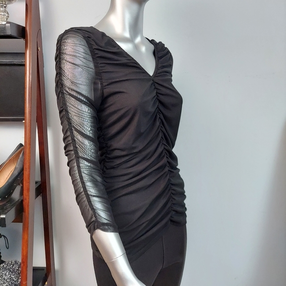 Boston Proper Rouched Satin/Mesh Top - Picture 4 of 7